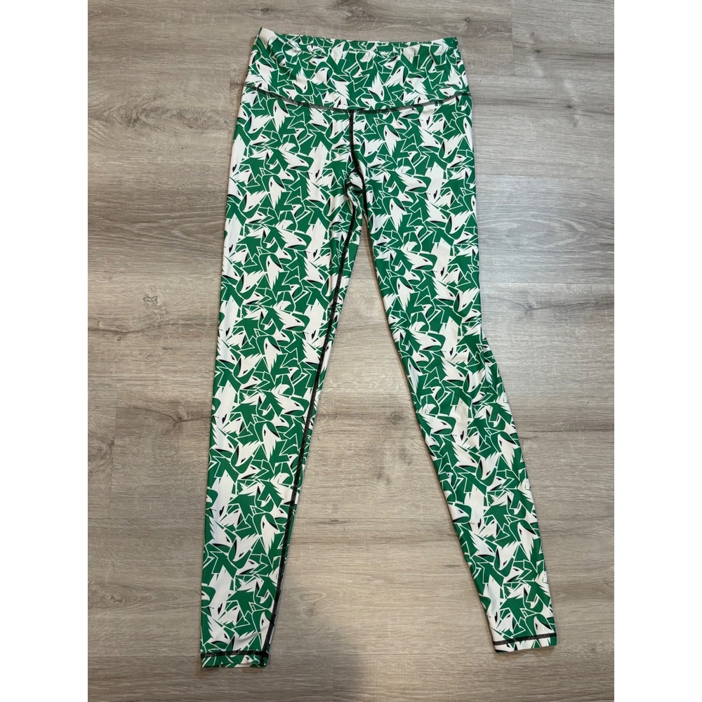 Z Leggings‎ Green White Geometric Print High Waist Athletic Yoga Medium UND